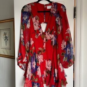ASOS Red Floral Long Sleeve Dress